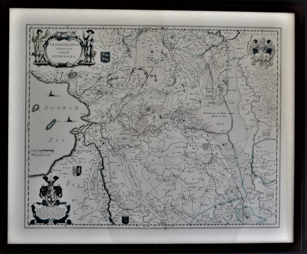 prachtige  kaart  Overijssel - Transiselania Dominium, 2000 tot heden, 30 cm, Cartografie, Ingelijst
