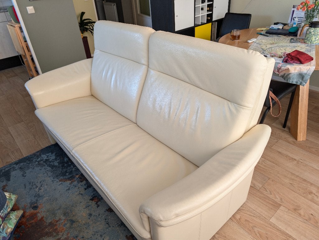 Bankstel en 2 stoelen (echt leder), Ophalen, Zie foto, Driepersoons, Zo goed als nieuw
