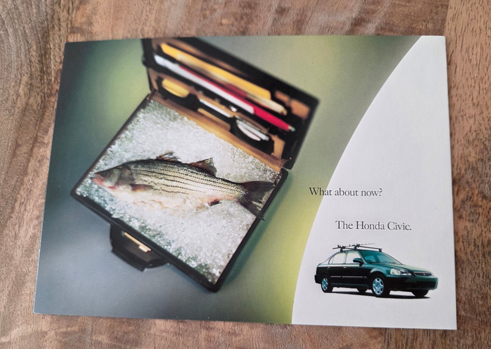 Honda Civic Reclame Postkaart - Vissen op dak, Verzenden, 1980 tot heden, Ongelopen, Voertuig