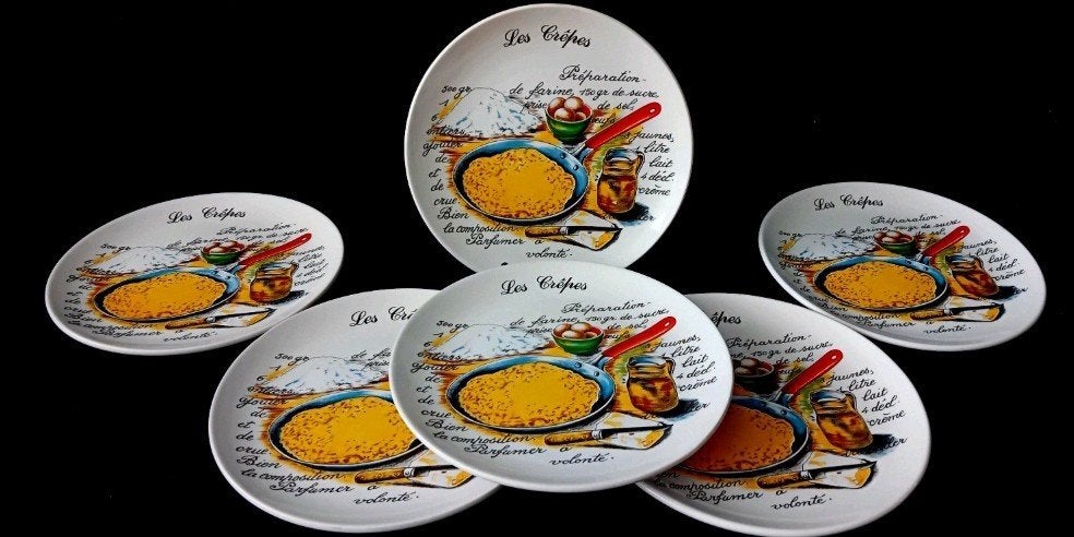 Set van 6 vintage Franse crêpeborden, Antiek en Kunst, Ophalen of Verzenden