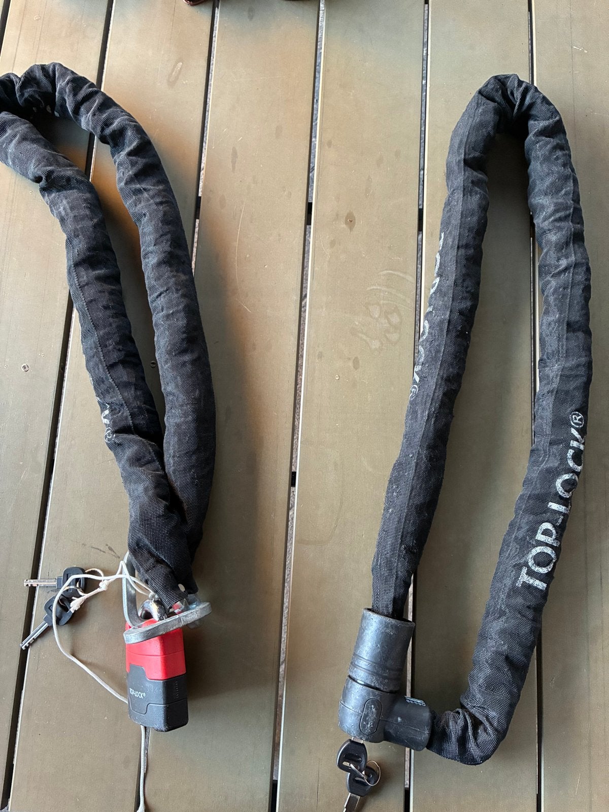 Twee TOP-LOCK Kettingsloten met Sleutels - Gebruikt, Fietsen en Brommers, Ophalen of Verzenden, Gebruikt, Kettingslot