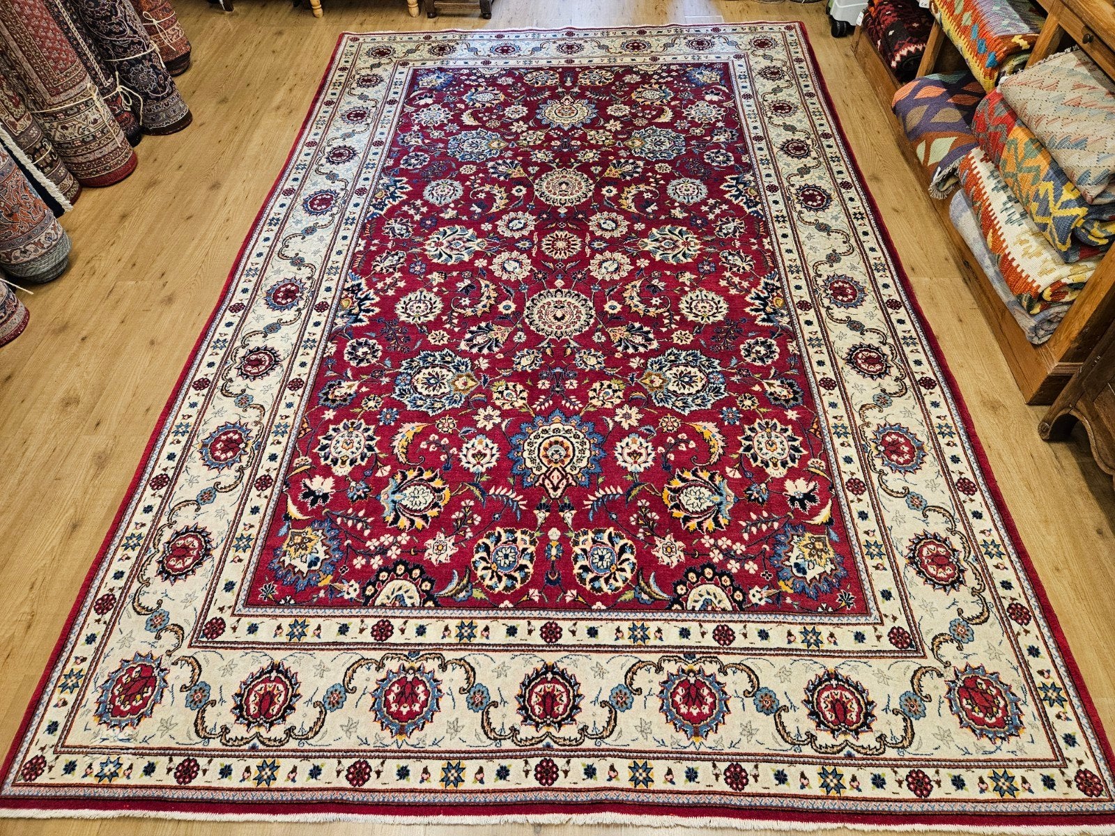 Vintage handgeknoopt perzisch tapijt kashan 360x232, Info@SlatsAntiek.nl, Tweedehands, Perzisch, 200 cm of meer