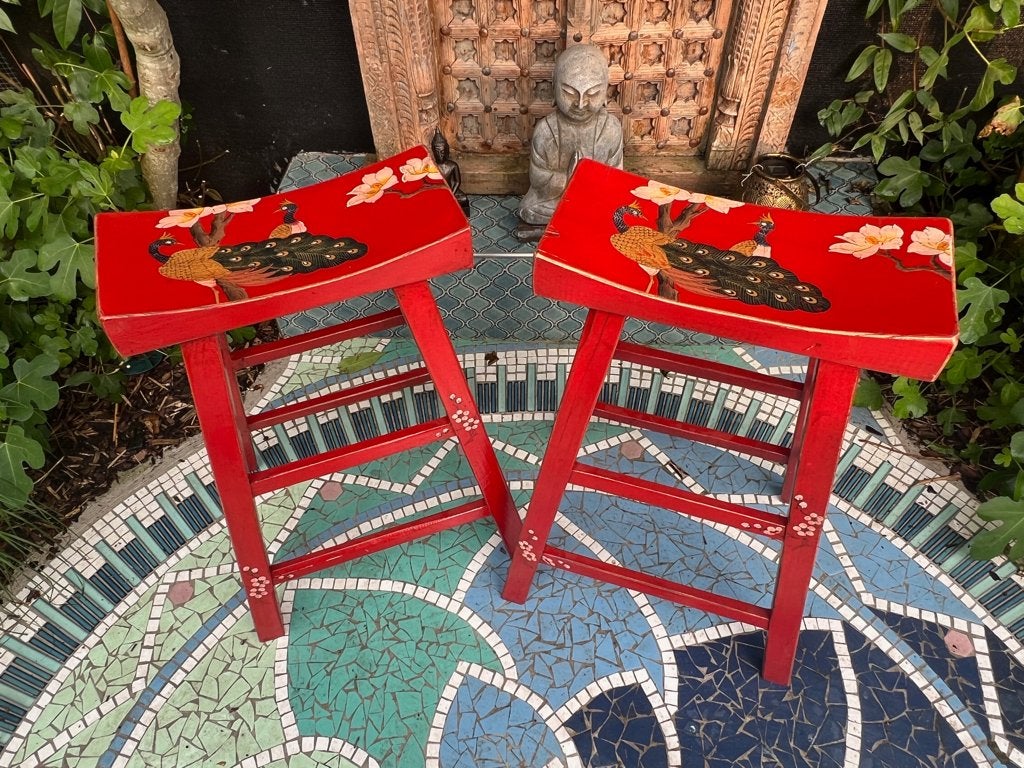 Chinese barkruk handbeschilderd kraanvogel chinees kruk, Verburgt Vintage, Nieuw, Ophalen of Verzenden, https://verburgtvintage.nl/#contact