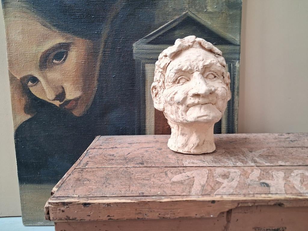 Gezicht beeld aardewerk, Ophalen of Verzenden, 20 - 50 cm, Steen of Keramiek, Beeld