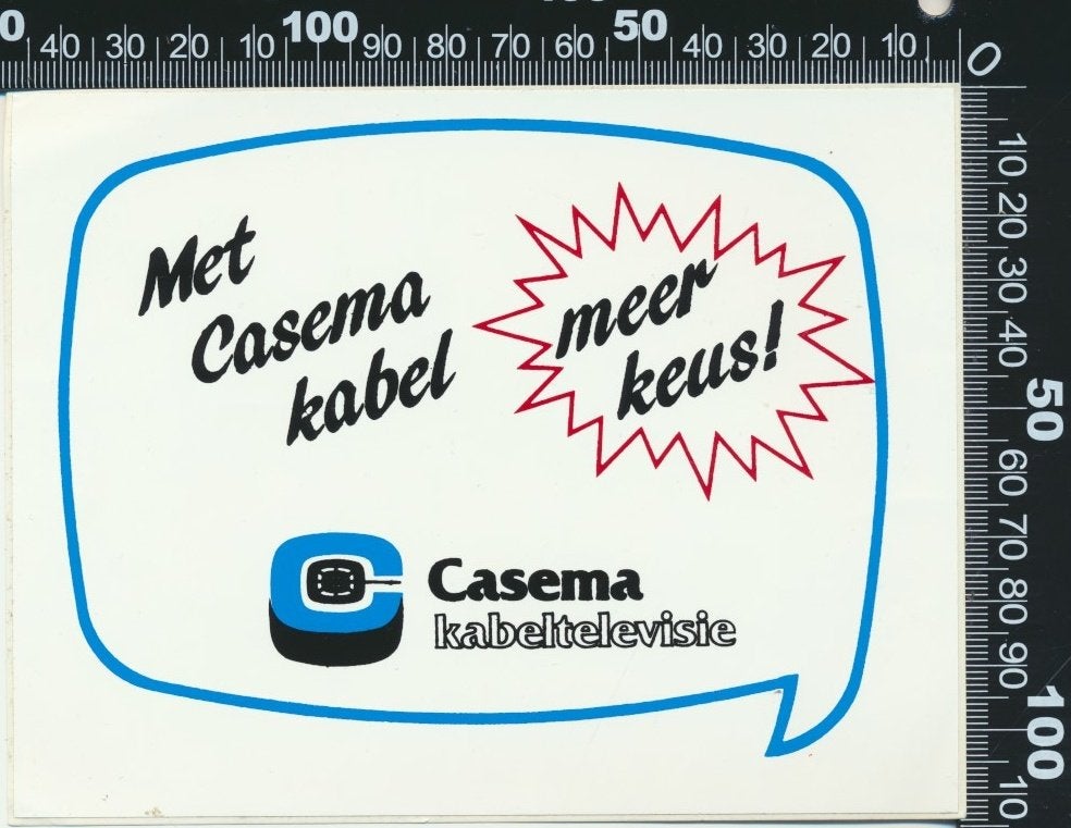 Sticker: Casema Kabeltelevisie - Meer keus, Ophalen of Verzenden, Zo goed als nieuw, Film, Tv of Omroep