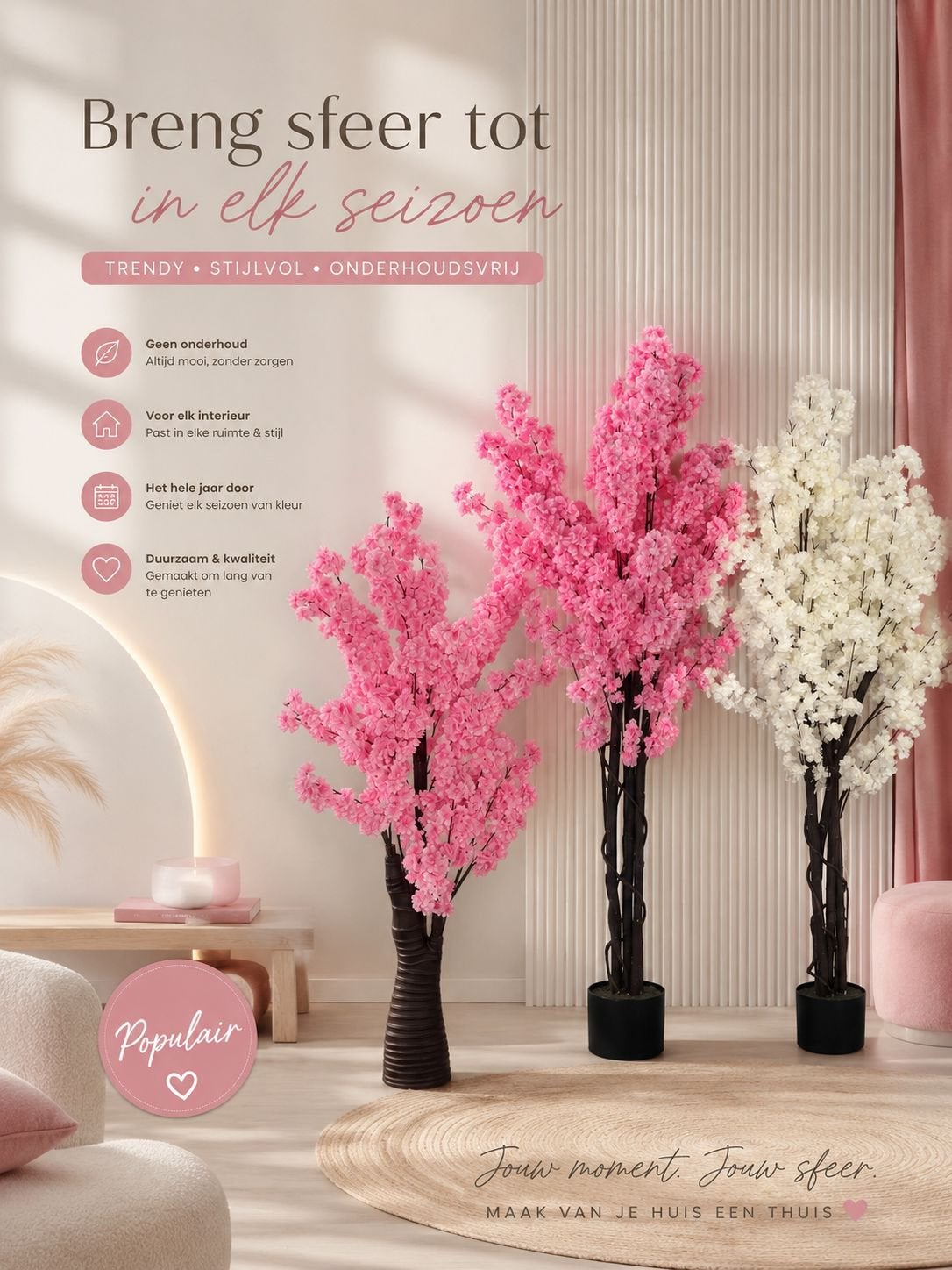 “Luxe Kunst Bloesemboom 180cm Roze & Wit hotel chique, Huis en Inrichting, Woonaccessoires | Kunstplanten en Kunstbloemen, Ophalen of Verzenden
