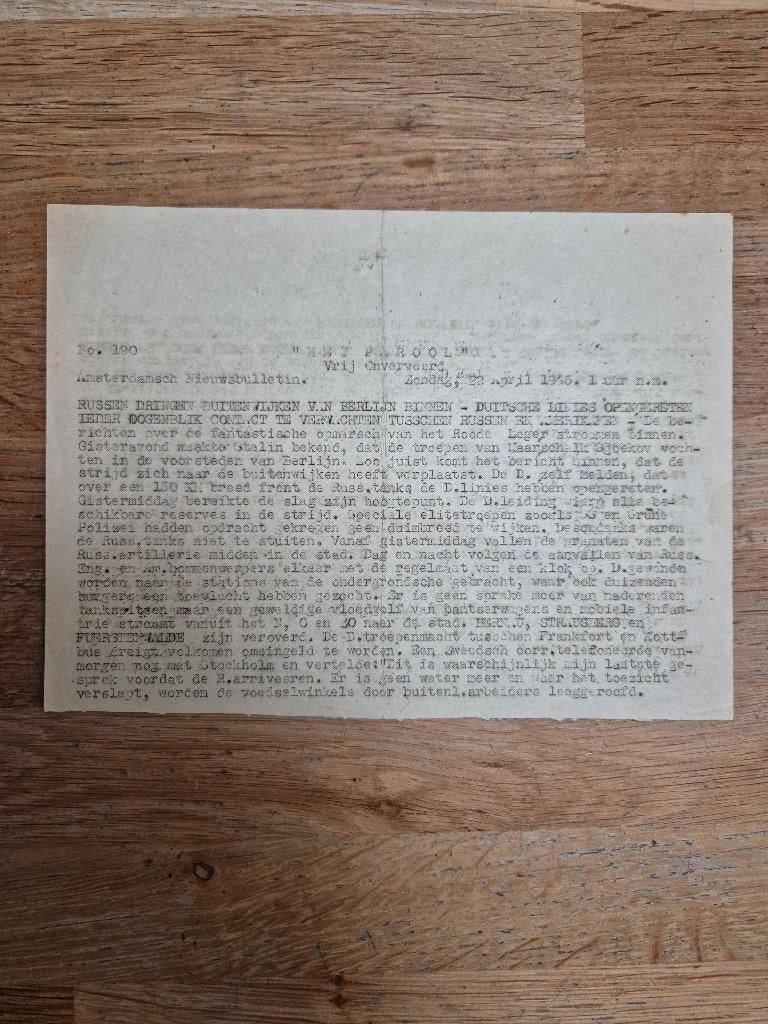 Wo2 illegale pers verzetskrant Het Parool, 22 april 1945, Ophalen of Verzenden, Overige soorten, Nederland, Boek of Tijdschrift