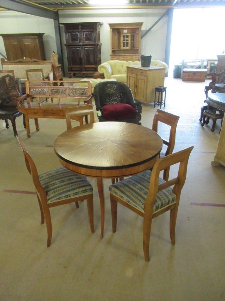 Oer 11684 antieke Biedermeier kersen set, tafel en 4 stoelen, Antiek en Kunst, Antiek | Meubels | Tafels, Ophalen