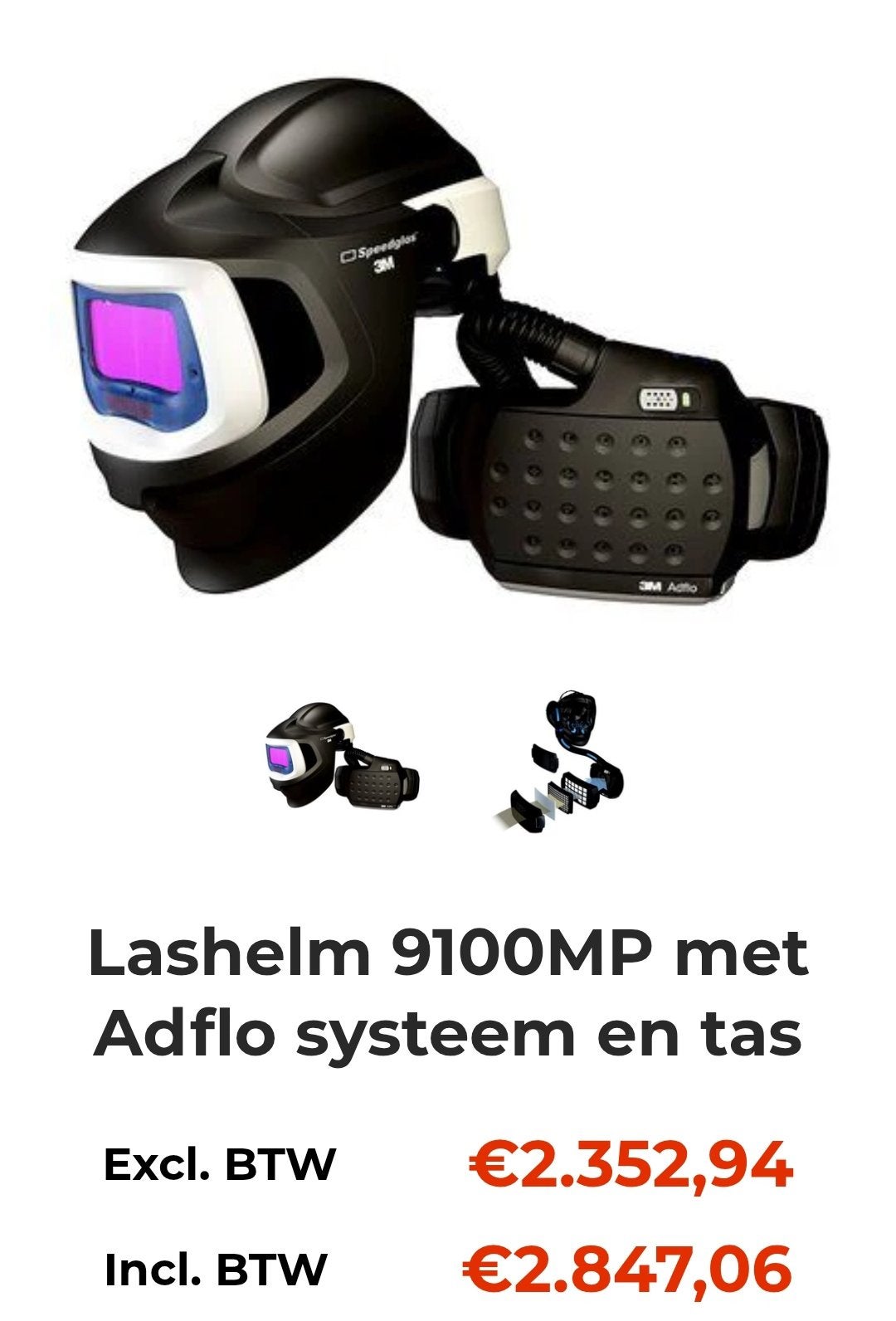 9100 MP lashelm met adflo systeem en tas, Ophalen, Zo goed als nieuw