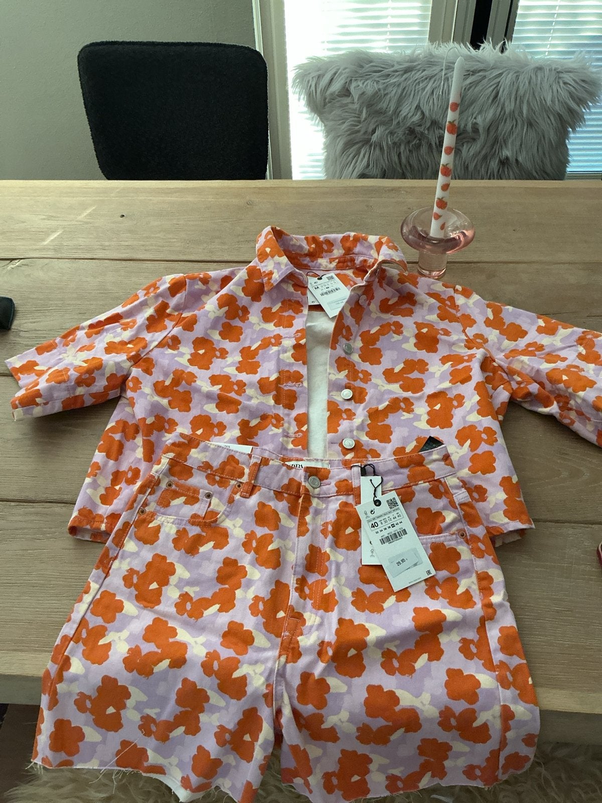 Zara jasje en korte broek met bloemenprint, Maat 38/40 (M), Kort, Meerkleurig, Nieuw