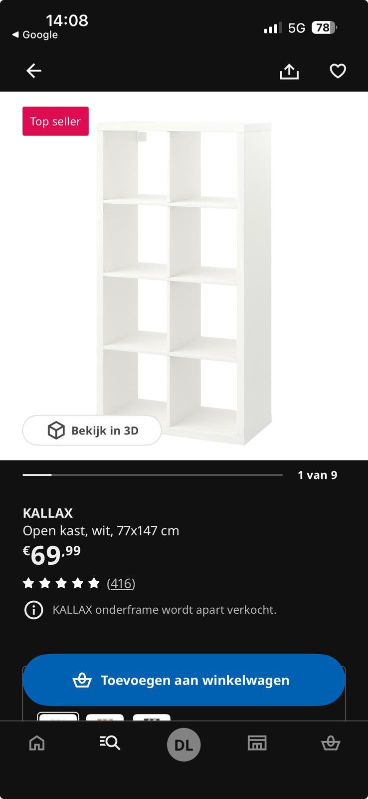 Kallax ikea kast, Ophalen, 150 tot 200 cm, Zo goed als nieuw, Minder dan 100 cm