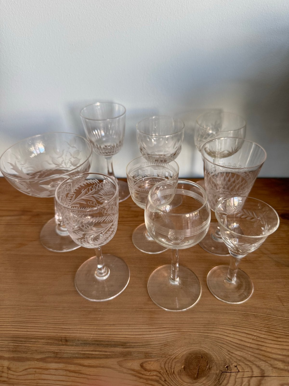 Set van 9 antieke kristallen glazen, Ophalen of Verzenden
