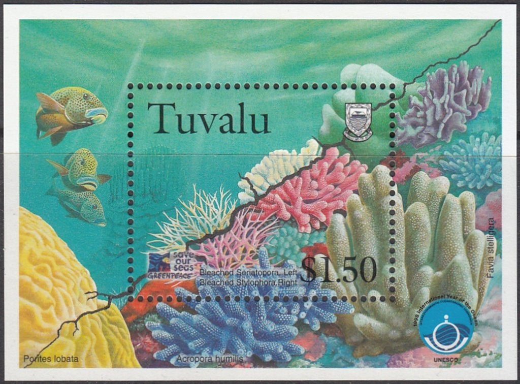 Zeeleven Tuvalu Michel blok 65 Coral Reef Life postfris, Ophalen of Verzenden, Postfris, Dier of Natuur