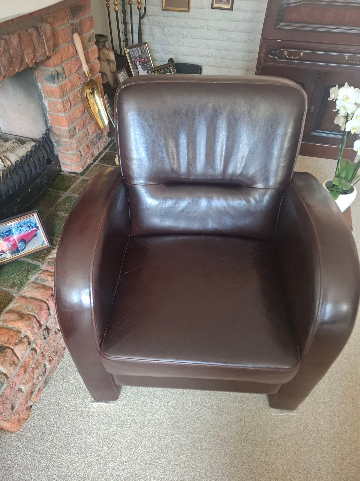 Comfortabele bruine leren fauteuil, Gebruikt, Klassiek, Comfortabel, Ophalen of Verzenden, 75 tot 100 cm