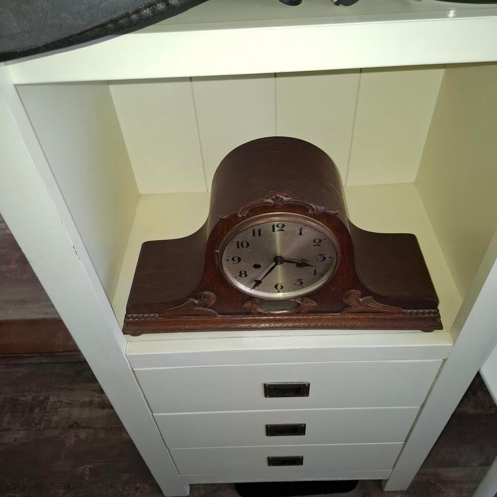 Antieke Pendule Klok - Houten Mantelklok, Antiek en Kunst, Ophalen