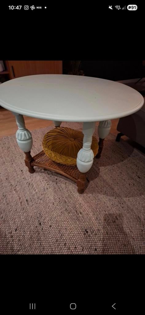 Vintage tafeltje met webbing, 50 tot 100 cm, Minder dan 50 cm, Rechthoekig, 50 tot 100 cm