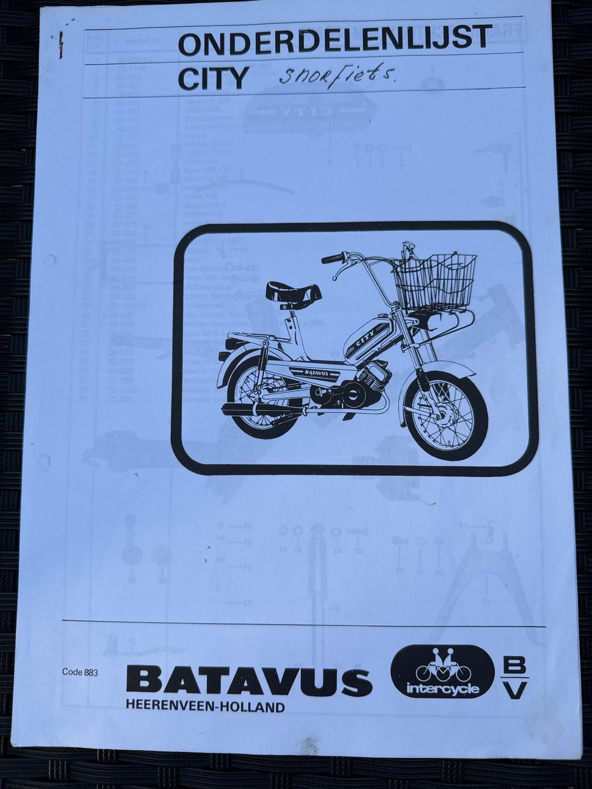 Batavus City Snorfiets Onderdelenlijst Handleiding, Ophalen of Verzenden, Gebruikt, Overige typen, Overige merken