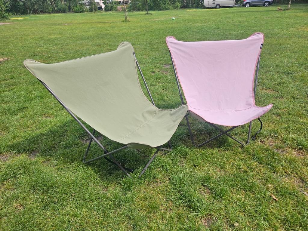2  xl vlinderstoelen- groen en roze, merk La fuma, Caravans en Kamperen, Ophalen, Zo goed als nieuw, Campingstoel
