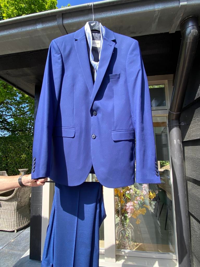 Heren colbert en broek gala blauw, Ophalen of Verzenden, Zo goed als nieuw, Overige kleuren, Trouwpak