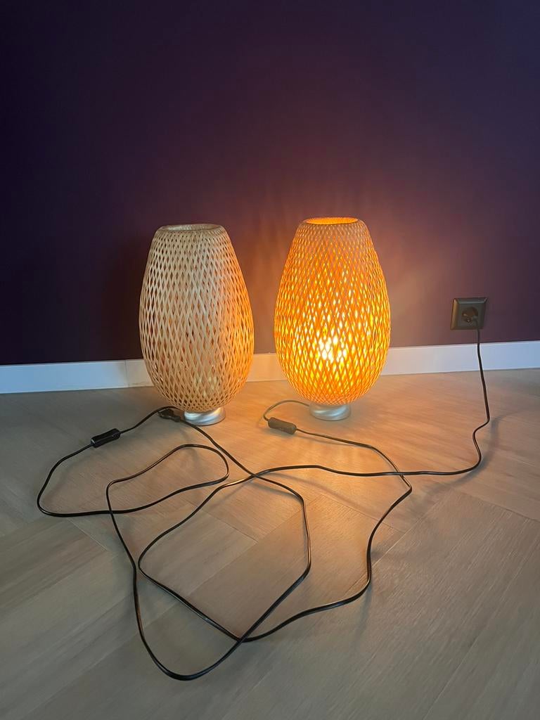 2 stuks Boja Ikea lampjes riet. Setprijs 50€, Huis en Inrichting, Lampen | Tafellampen, Ophalen, Zo goed als nieuw, Overige materialen
