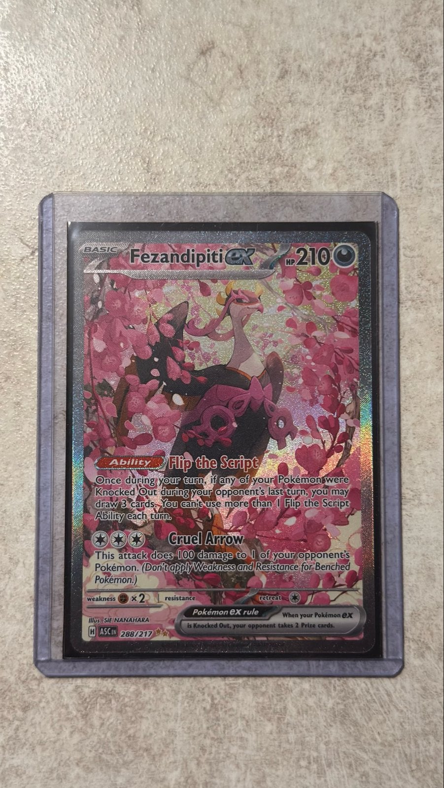 Fezandipiti ex 288/217 - Pokémon Kaart ASC, Ophalen of Verzenden, Zo goed als nieuw, Losse kaart
