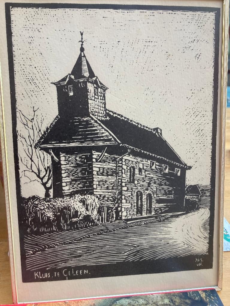 tekening "de Kluis ""., Antiek en Kunst, Ingelijst, 35 cm, 1950 - 1999, Verzenden