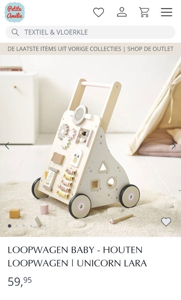 Loopwagen baby hout NIEUW Petite Amelie, Ophalen of Verzenden, Nieuw, Duw- of Trekspeelgoed