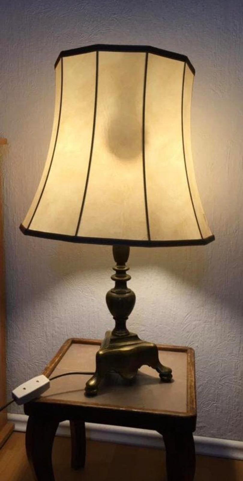 Vintage bronzen tafellamp jaren '40 met lederen kap uniek, Overige typen, Gebruikt, Overige merken, Vintage