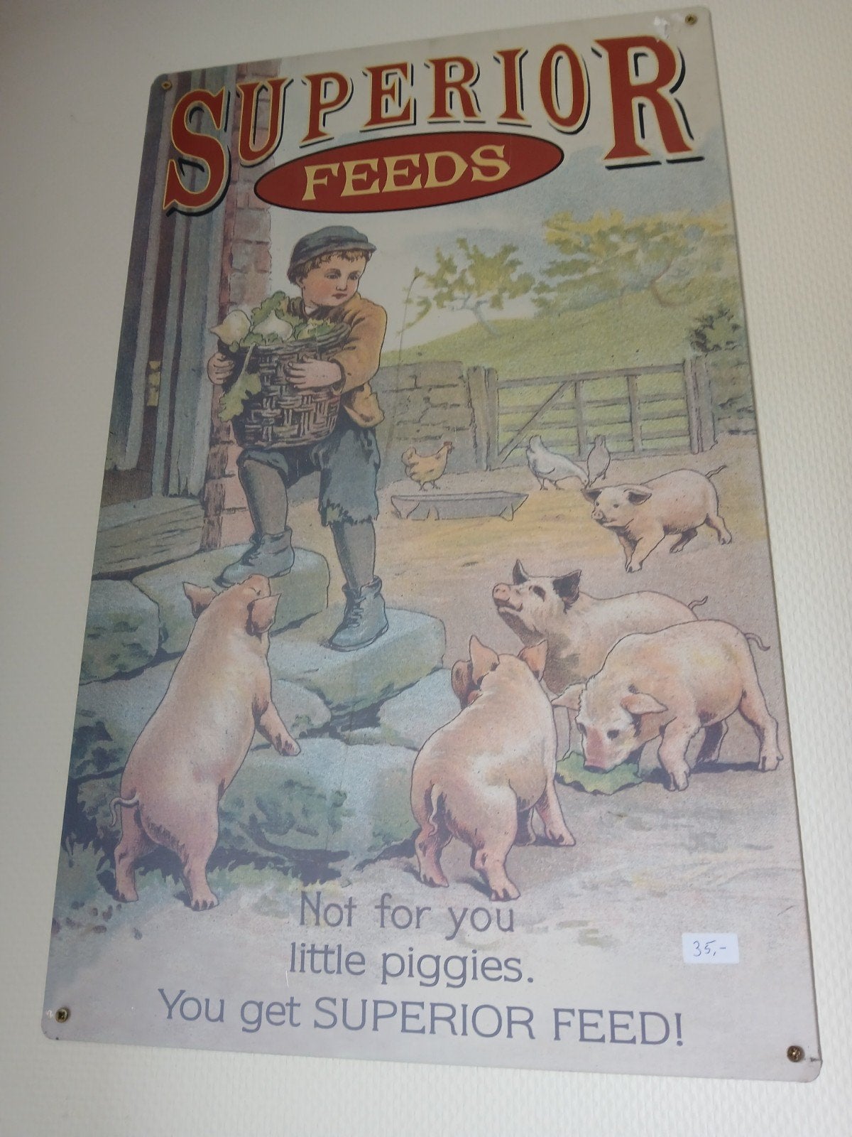 Emaille wand reclame bord superior feeds, Verzamelen, Ophalen of Verzenden, Gebruikt, Reclamebord