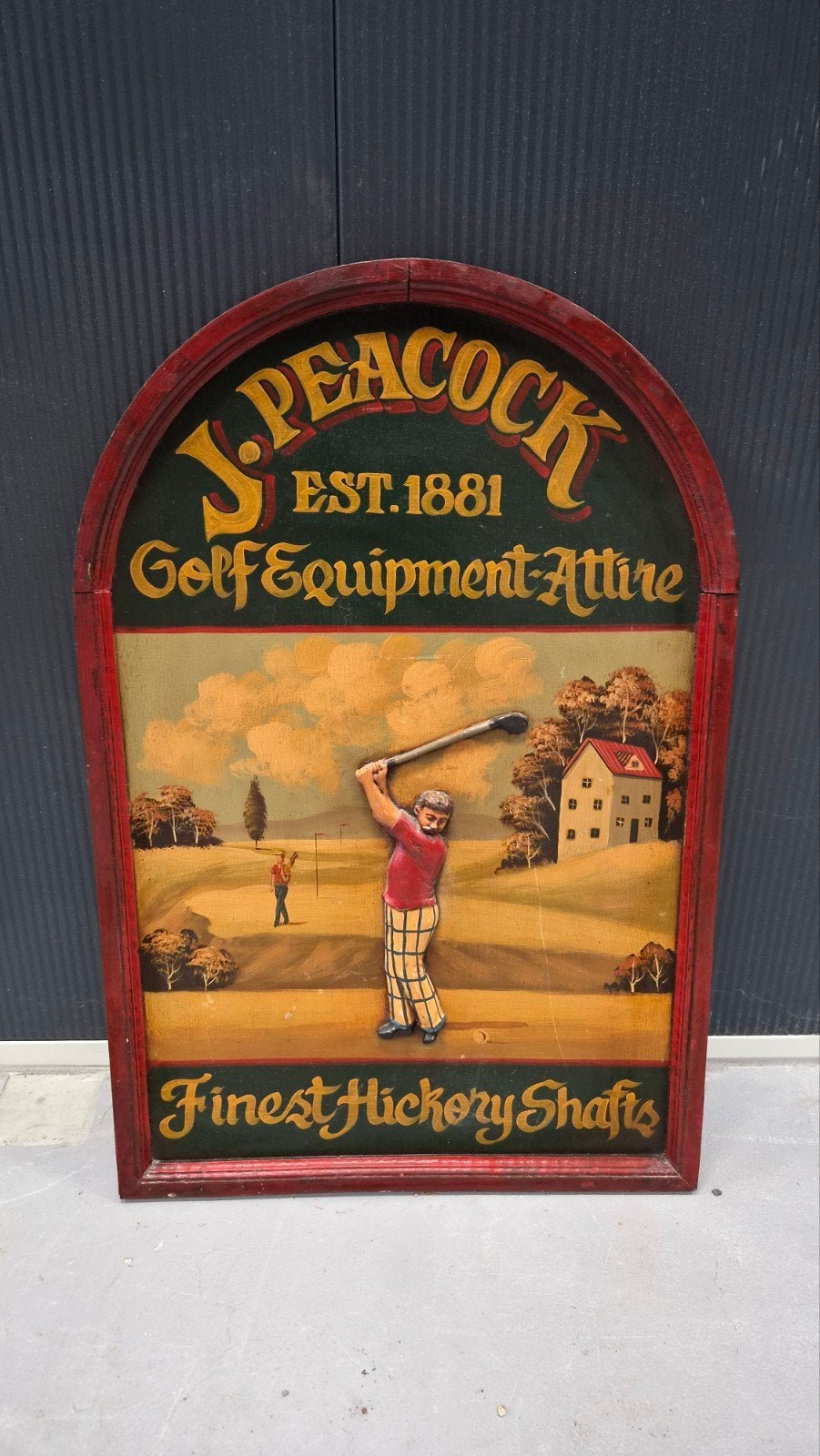 Antiek J. Peacock Golf Equipment Attire Reclamebord, Ophalen