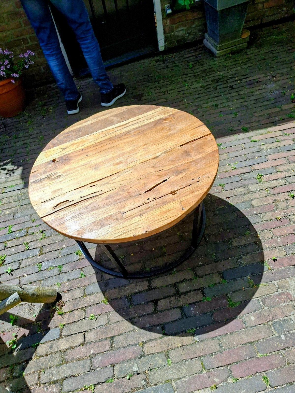 Teakhouten salontafeltje, Huis en Inrichting, Tafels | Salontafels, 50 tot 100 cm, Minder dan 50 cm, Teakhout, Rond