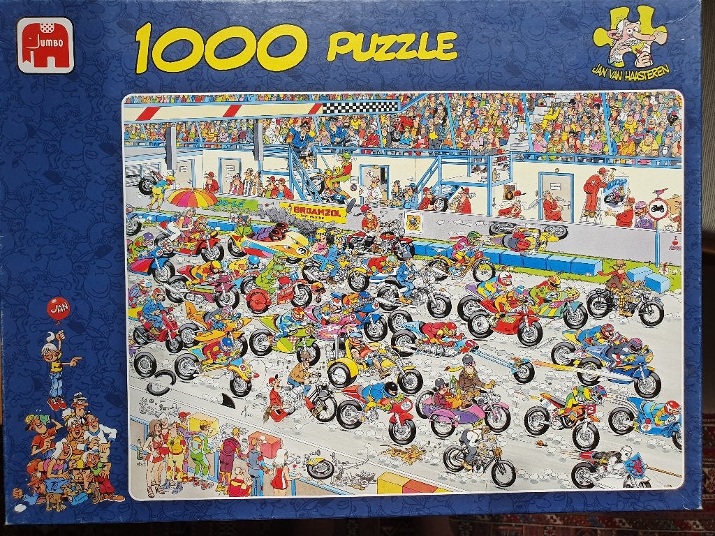 Jan van Haasteren 1000 'Motorrace', Ophalen, 500 t/m 1500 stukjes, Gebruikt, Legpuzzel
