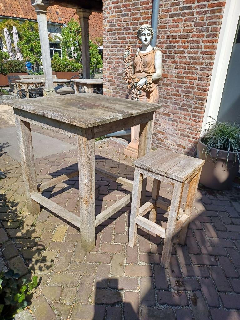 Statafel en 4 krukken TEAK, Ophalen, Zo goed als nieuw