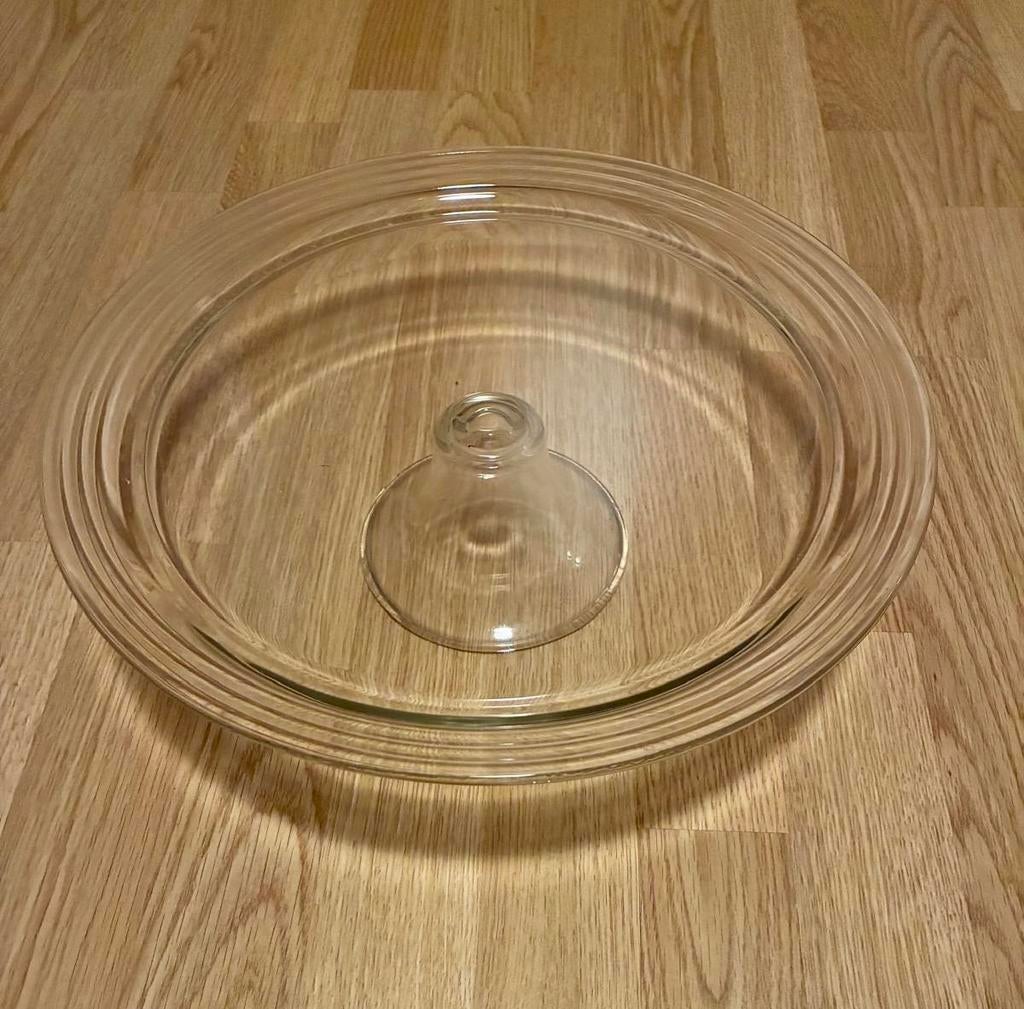 Glazen taartschaal op voet - Ø 36 cm, H 10 cm, Ophalen, Gebruikt, Rond, Schaal