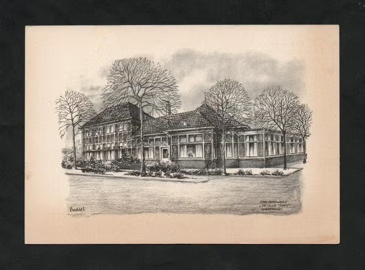 Amersfoort Café Rest. De Oude Tram Pentekening door Brobbel., Ophalen of Verzenden, 1960 tot 1980, Ongelopen, Utrecht