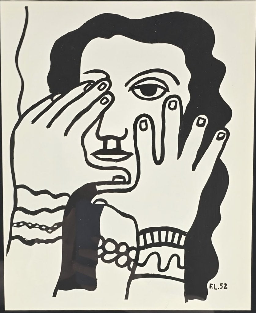 693. Litho, Fernand Leger – "Visage aux Mains", Ingelijst, Ophalen, Portret en Figuren, Lithografie
