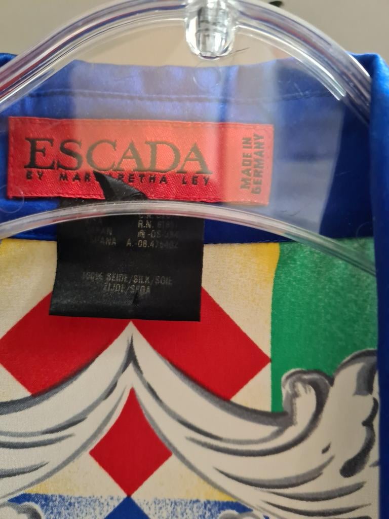 Vintage Escada Zijden Blouse - Kleurrijk & Uniek Design, Maat 38/40 (M), Overige kleuren, Escada, Ophalen of Verzenden