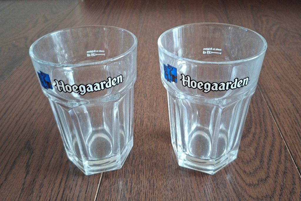 Hoegaarden bierglas 25cl, set van 2 stuks, Verzamelen, Biermerken, Ophalen of Verzenden, Zo goed als nieuw, Glas of Glazen, Overige merken