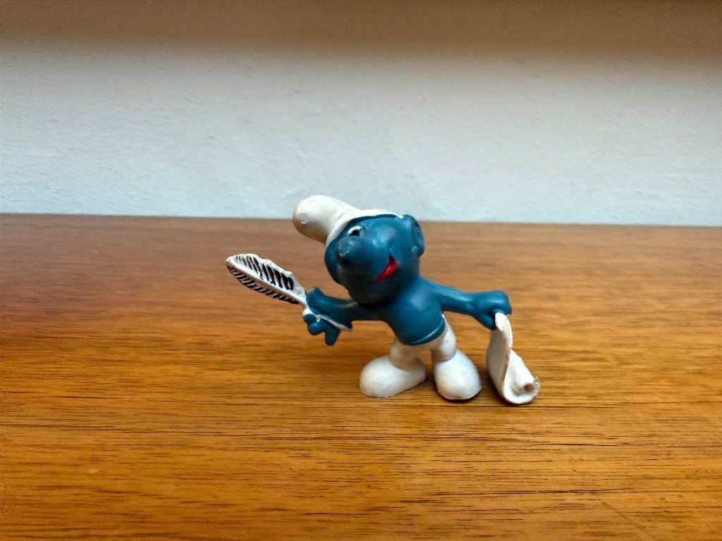 Dichter Smurf – zwarte veer, Ophalen of Verzenden, Gebruikt, Overige Smurfen, Poppetje, Figuurtje of Knuffel