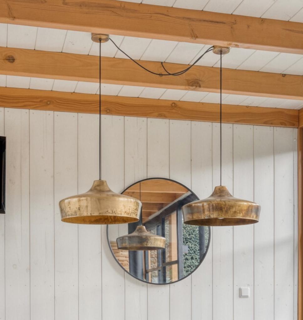 2 dutchbone hanglampen, Huis en Inrichting, Lampen | Hanglampen, Ophalen, Metaal industrieel maar toch warm. Koper kleur, Zo goed als nieuw