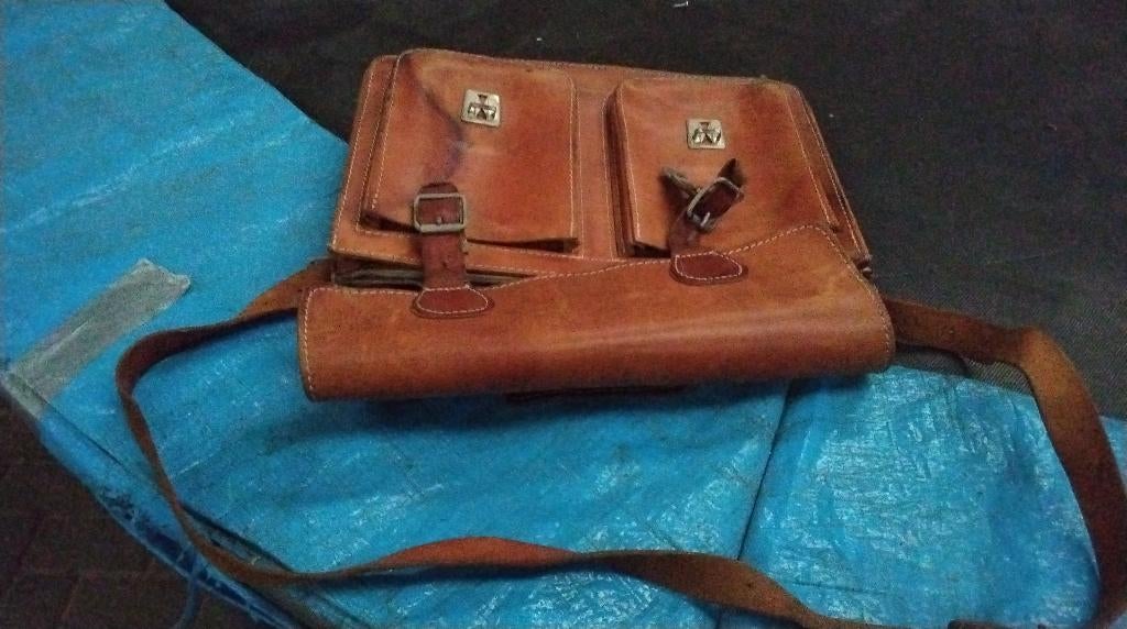 Leren schooltas actetas, Ophalen, Bruin, Aktetas of Boekentas, 40 tot 50 cm