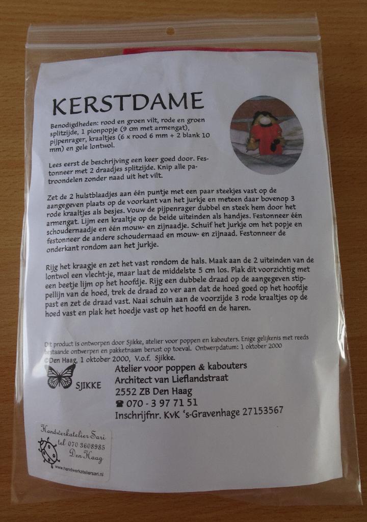 Viltpakket Kerstdame - Atelier Sjikke (2000), Ophalen of Verzenden, Nieuw, Boek of Patroon, Wolvilt