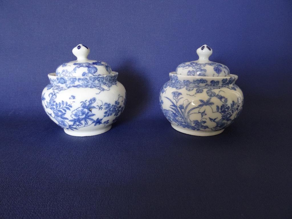 Set van 2 - dekselpotjes blauw/wit, Ophalen of Verzenden