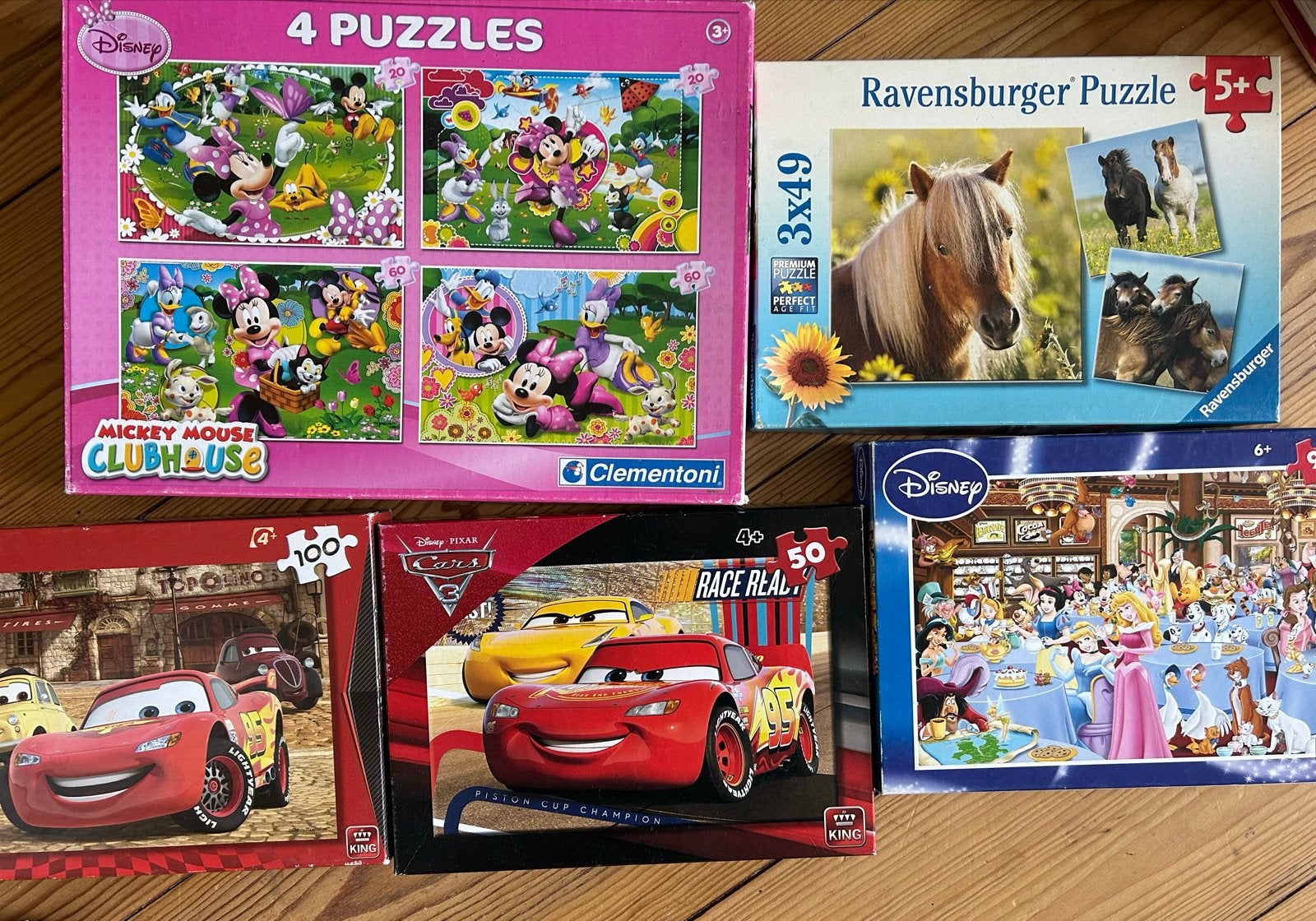 Diverse puzzels: Disney, Cars, Ravensburger (5 stuks), Ophalen of Verzenden, Meer dan 50 stukjes, Gebruikt, 4 tot 6 jaar