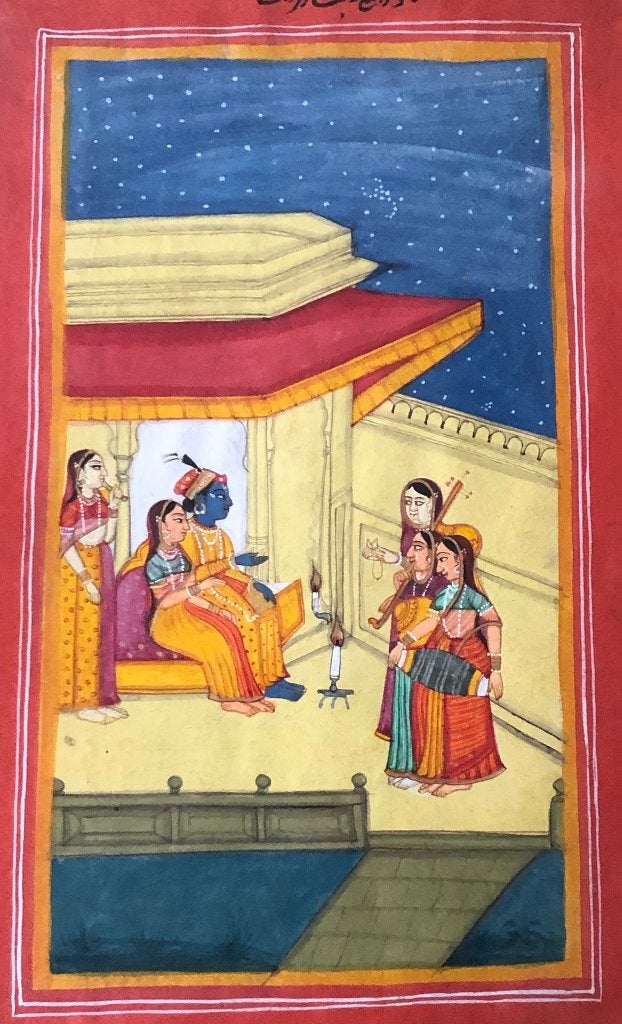 Indiase miniatuurschildering in lijst 3, Schilderij, Ophalen of Verzenden, Papier/karton, India