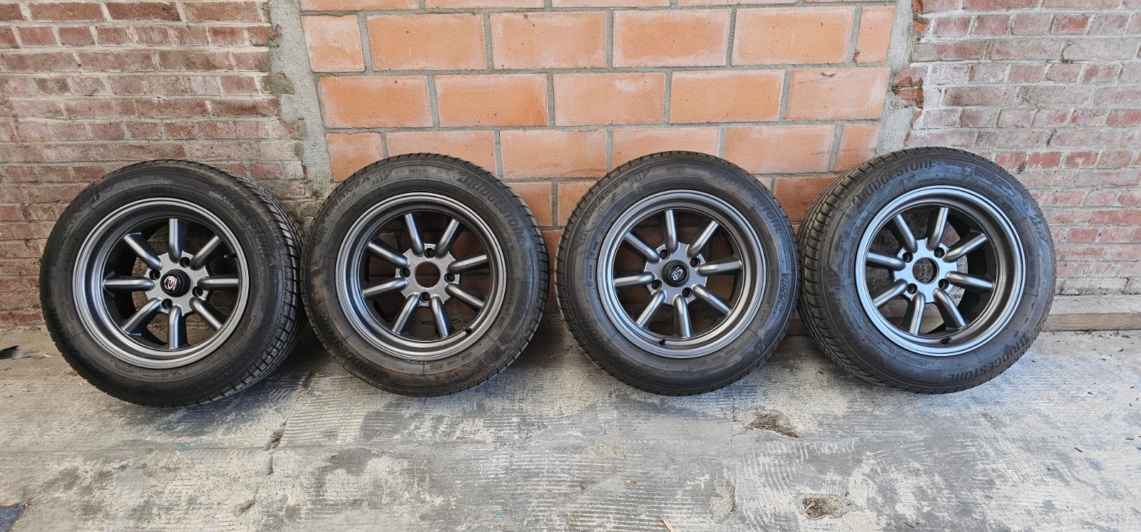Datsun240Z Rota RKR 15x8 ET0 4x114.3, Bridgestone Turanza, Auto-onderdelen, Banden en Velgen, Gebruikt, 15 inch, Banden en Velgen