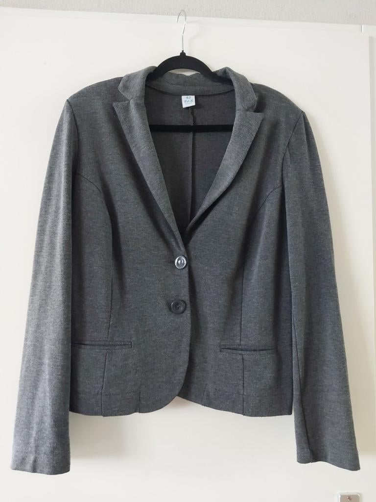 Donkergrijze gemêleerde blazer MS mode, maat 42, Maat 42/44 (L), Ophalen of Verzenden, Zo goed als nieuw, Jasje