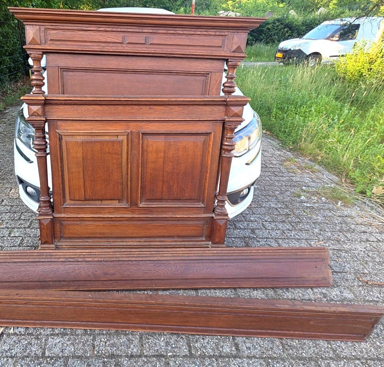Antiek massief eiken 1-persoons bed, Ophalen