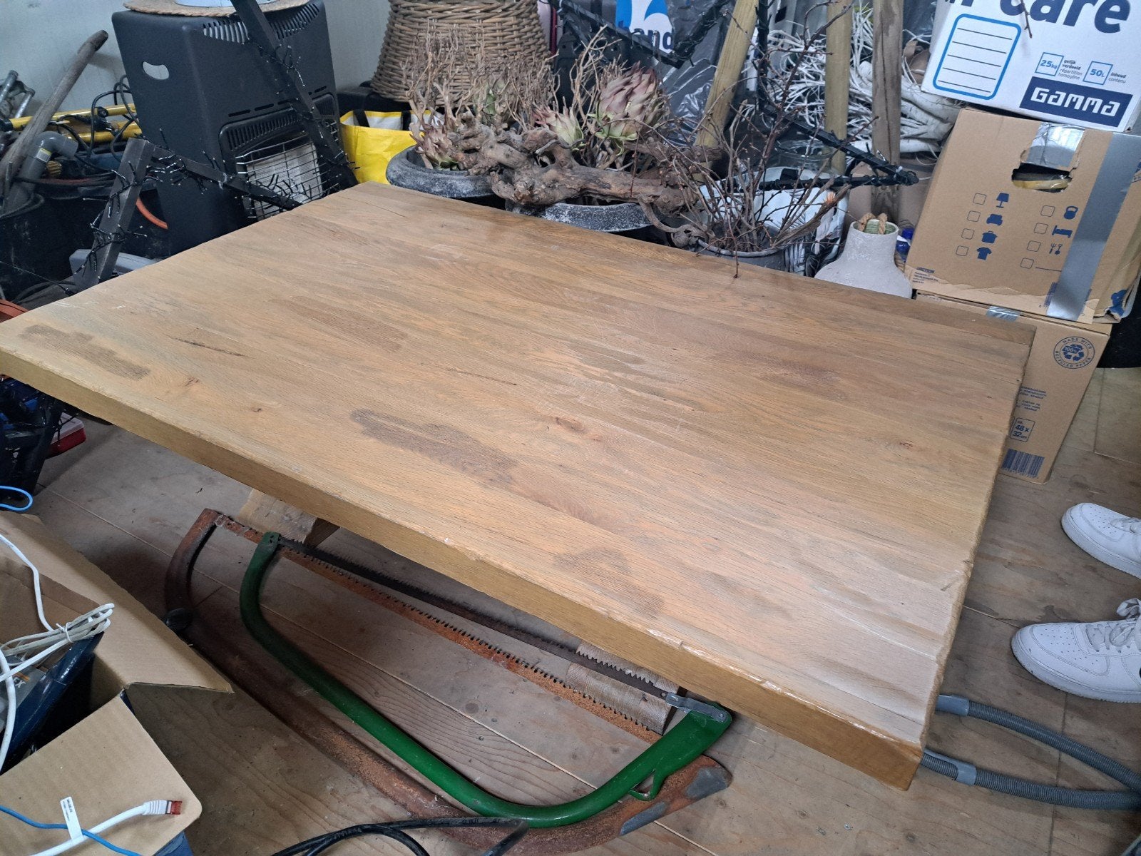 Massieve salontafel met kloosterpoot!, Ophalen, Gebruikt, 100 tot 150 cm, Landelijk, Robuust