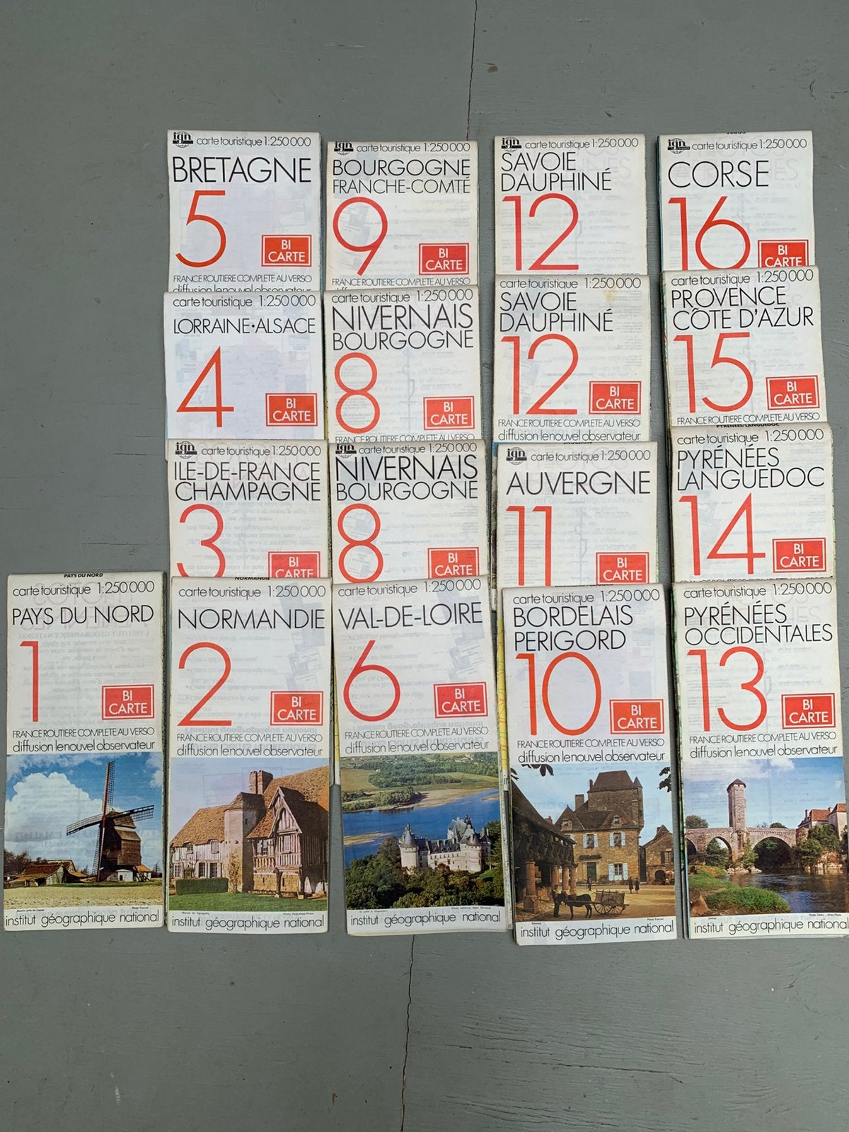 Set van 13 IGN landkaarten Frankrijk 1:250.000, Frankrijk, Ophalen of Verzenden, 1800 tot 2000, Landkaart